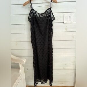 Anthropologie Black Sheer polka dots maxi dress women’s xl feminine flowy boho